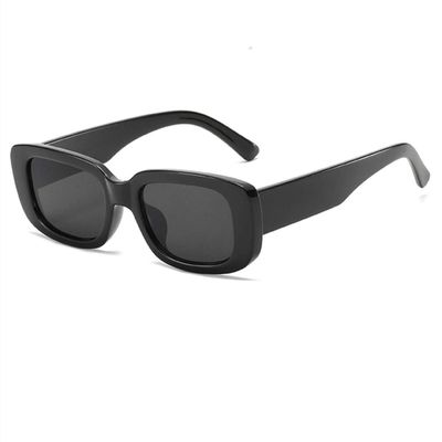 IKANOO Retro Rectangle Sunglasses for Women Men Small Square Frame Trendy Y2K 90s Black Sunglasses (Black)