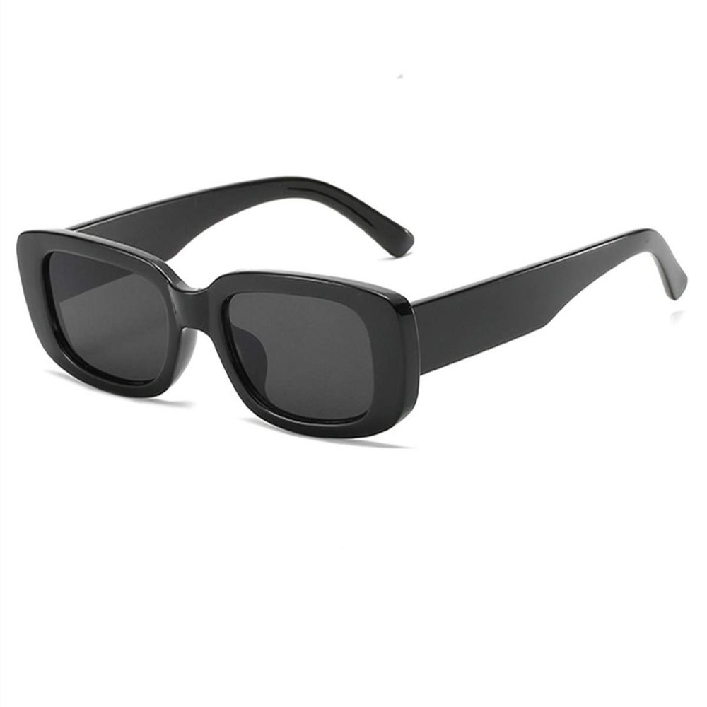 IKANOO Retro Rectangle Sunglasses for Women Men Small Square Frame Trendy Y2K 90s Black Sunglasses (Black)
