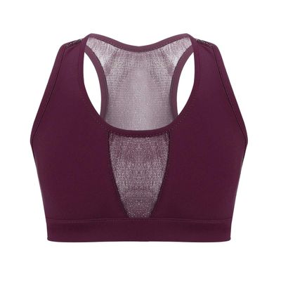 JEATHA Kids Girls One Piece Sleeveless Tank Top Gymnastic Exercise Mesh Splice Sports Bra Casual Wear Burgundy 14