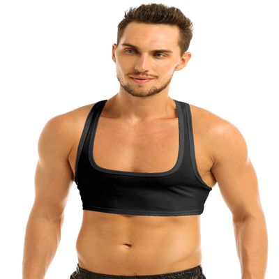 Hularka Men's Sleeveless Y-Back Muscle Half Tank Top Vest Tee Shirt Crop Top Sports T-Shirt Black Medium