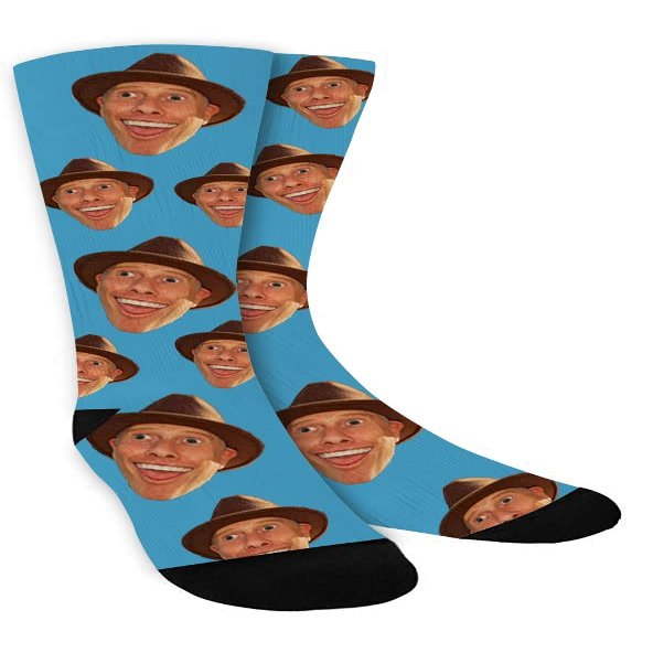 Novelty Custom Face Socks, Personalized Picture Printed Socks for Men, Women (Light Blue, X-Large)