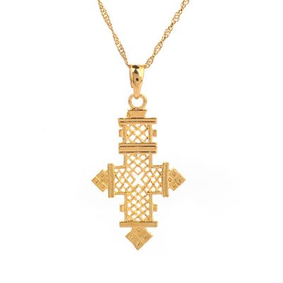 24K Gold Color African Cross Pendant Necklace For Ethiopian Cross Chain Jewelry Gifts