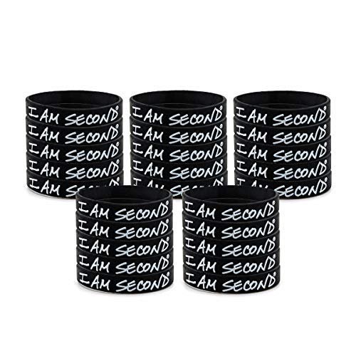 I Am Second 25-Pack Classic Regular/Adult Black Silicone Wristbands