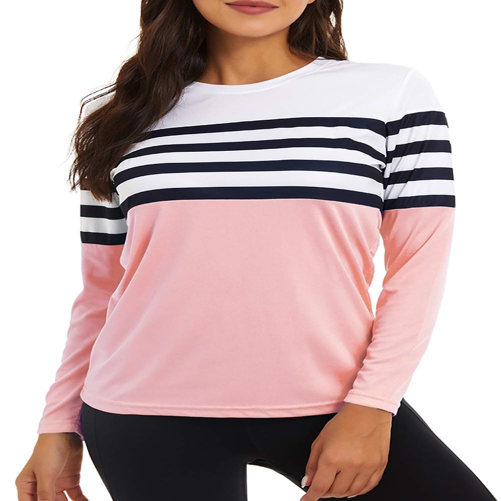 KINGFEN UPF 50+ Fitted Workout Tops for Women Loose Fit Hiking SPF Shirts Cute Breathable Quick Dry Shirt Long Sleeve Rash Guard Women Fashion T Shirt Thin Sunblock Beach Tshirts Pink X-Large