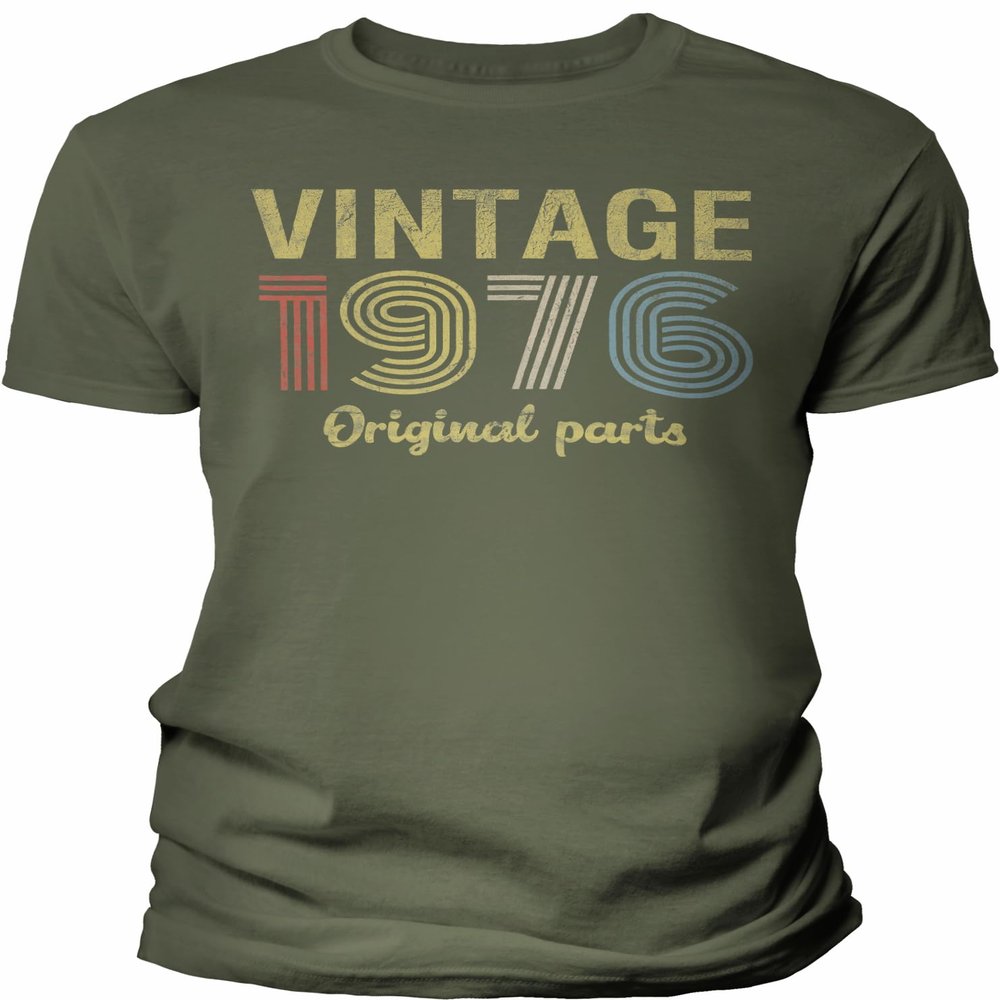 50th Birthday Gift Shirt for Men - Vintage Original Parts 1976 Retro Birthday - 001 - F/Military-2X