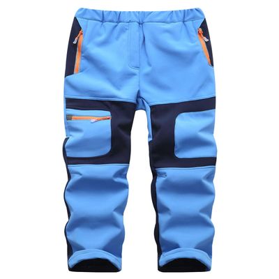 Kids Softshell Pants Girls Fleece Water Repellent Windproof Trousers Boys Outdoor Hiking Trousers Light Blue 3XL