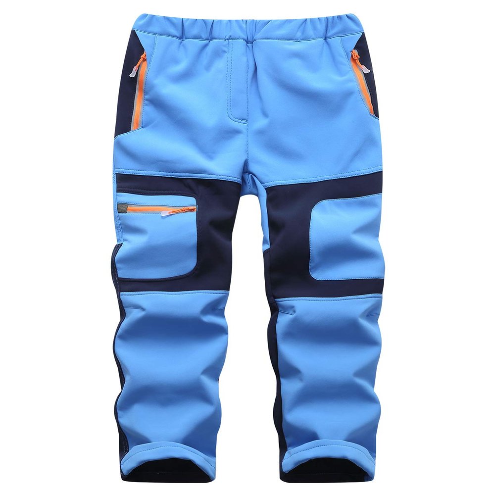 Kids Softshell Pants Girls Fleece Water Repellent Windproof Trousers Boys Outdoor Hiking Trousers Light Blue 3XL