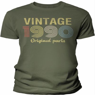 36th Birthday Gift Shirt for Men - Vintage Original Parts 1990 Retro Birthday - 001 - F/Military-4X