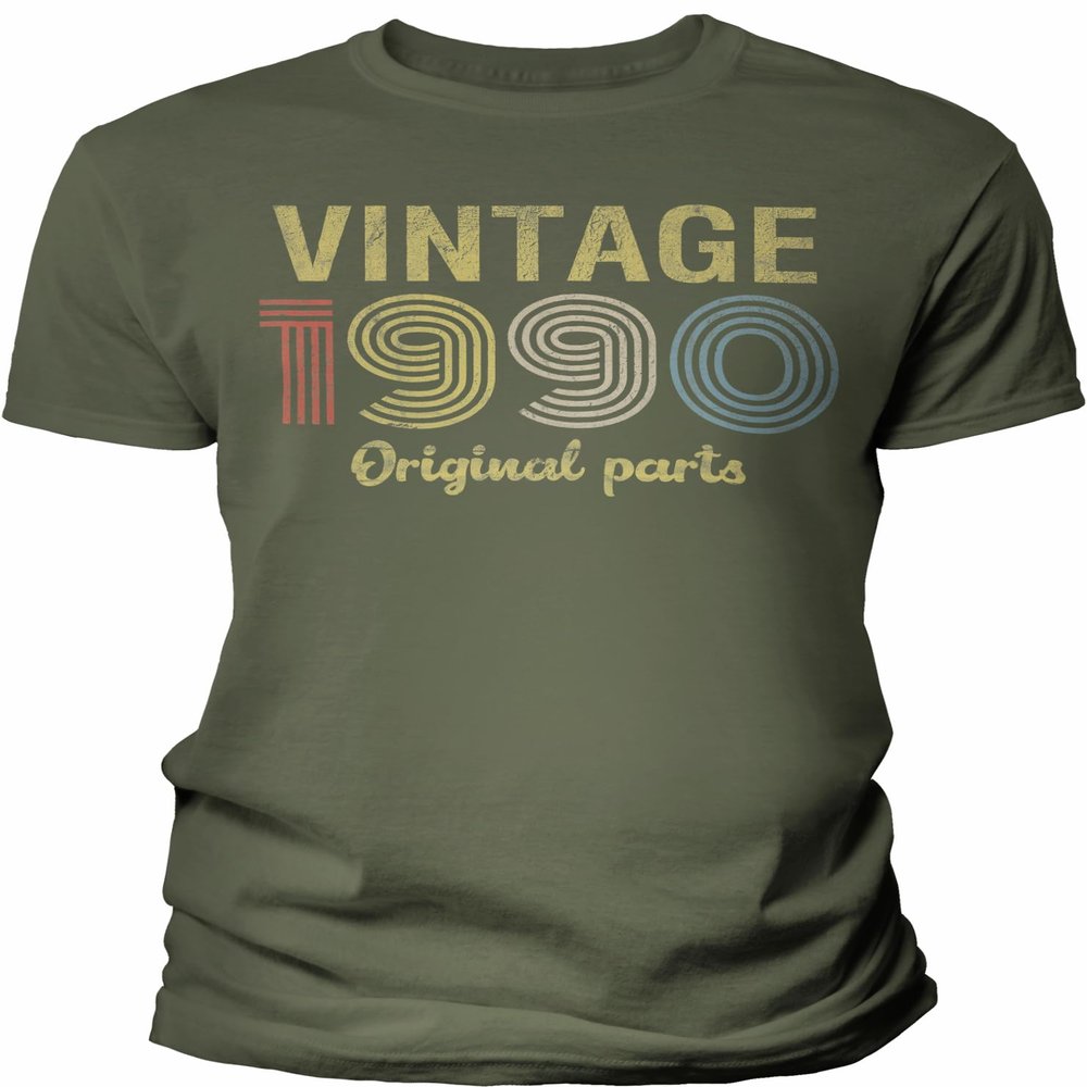 36th Birthday Gift Shirt for Men - Vintage Original Parts 1990 Retro Birthday - 001 - F/Military-4X