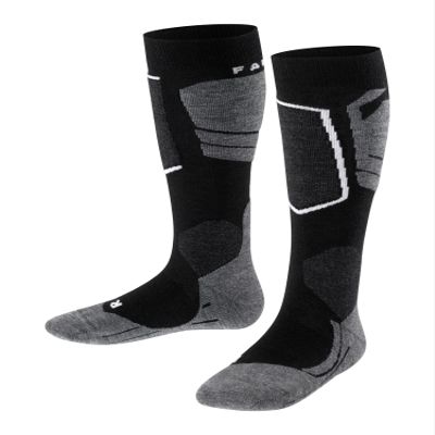 FALKE Unisex Kids SK4 Ski Socks, Merino Wool, Knee High, Light Cushion, Breathable Quick Dry, Winter Athletic Sock, Black (Black-Mix 3010), 10-12.5, 1 Pair