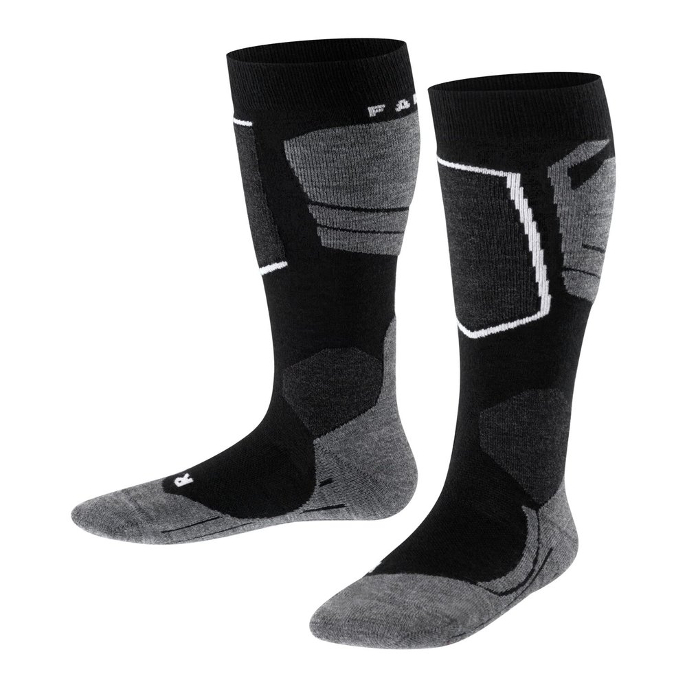 FALKE Unisex Kids SK4 Ski Socks, Merino Wool, Knee High, Light Cushion, Breathable Quick Dry, Winter Athletic Sock, Black (Black-Mix 3010), 10-12.5, 1 Pair