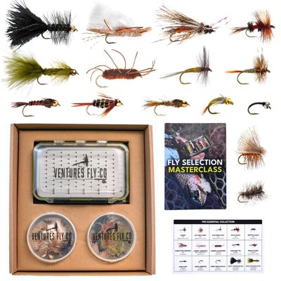 Ventures Fly Co. | 40 Premium Hand Tied Fly Fishing Flies Assortment | Fly Box Included | Dry, Wet, Nymphs, Streamers, Wooly Buggers, Terrestrials | Trout, Bass Lure Set, Kit