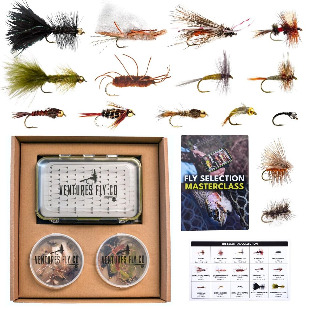 Ventures Fly Co. | 40 Premium Hand Tied Fly Fishing Flies Assortment | Fly Box Included | Dry, Wet, Nymphs, Streamers, Wooly Buggers, Terrestrials | Trout, Bass Lure Set, Kit