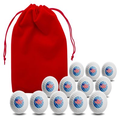 Clip Wipes USA American Flag Golf Balls with Red Accessories Pouch (12PK-Map)