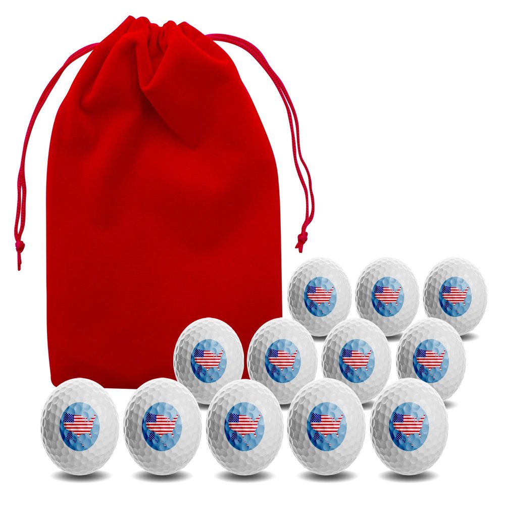 Clip Wipes USA American Flag Golf Balls with Red Accessories Pouch (12PK-Map)