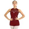 winying Womens One-piece Jazz Shorty Unitard Dance Costume Shiny Rhinestones Round Neck Sleeveless Leotard Bodysuit Burgundy Large view 1
