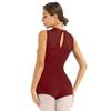 winying Womens One-piece Jazz Shorty Unitard Dance Costume Shiny Rhinestones Round Neck Sleeveless Leotard Bodysuit Burgundy Large view 2
