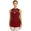 winying Womens One-piece Jazz Shorty Unitard Dance Costume Shiny Rhinestones Round Neck Sleeveless Leotard Bodysuit Burgundy Large view 3