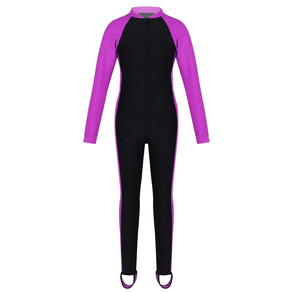 QinCiao Kids Boys Girls One Piece Long Sleeve Sun Protection Rash Guard Swimsuit Full Suit Water Sports Wetsuit UPF 50+ Red Rose 6-7