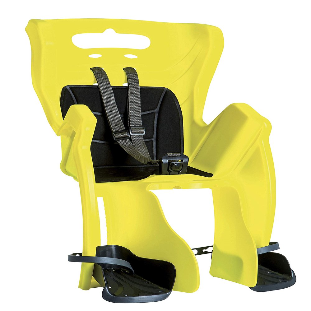Bellelli Child Bike Seat, Rack Mount with CLAMP, Child Bike Carrier, Child Seat for Bikes, Bicycle Child Seat Pepe, Mounts on Existing Bicycle Rack, Made in Italy (Yellow)