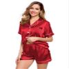 LecGee Womens Pajamas Set Silk Satin Sleepwear Short Sleeve Nightwear Button Down Pj Lounge view 3