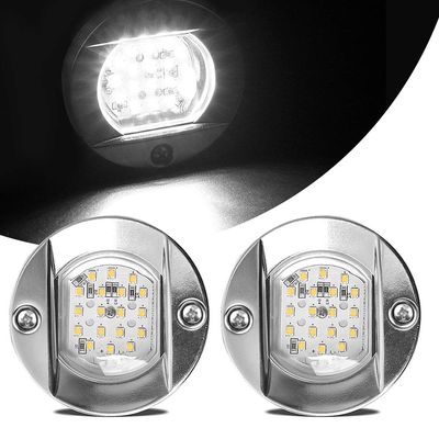 HUSUKU Marine Courtesy Lights, 316 Stainless Steel, SOOP3 P0-1 1200LM 3" White Round 18LED IP65 Boat Transom Mount Light, Waterproof LED Lights Stern/Interior/Cockpit/Pontoon/Marine Lights 10-36V