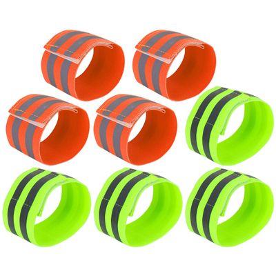 X AUTOHAUX 8pcs Reflective Bands for Wrist Ankle Reflective Wristbands Slaps High Visibility Night Cycling Riding Reflector Tape Straps Bracelet Orange Green