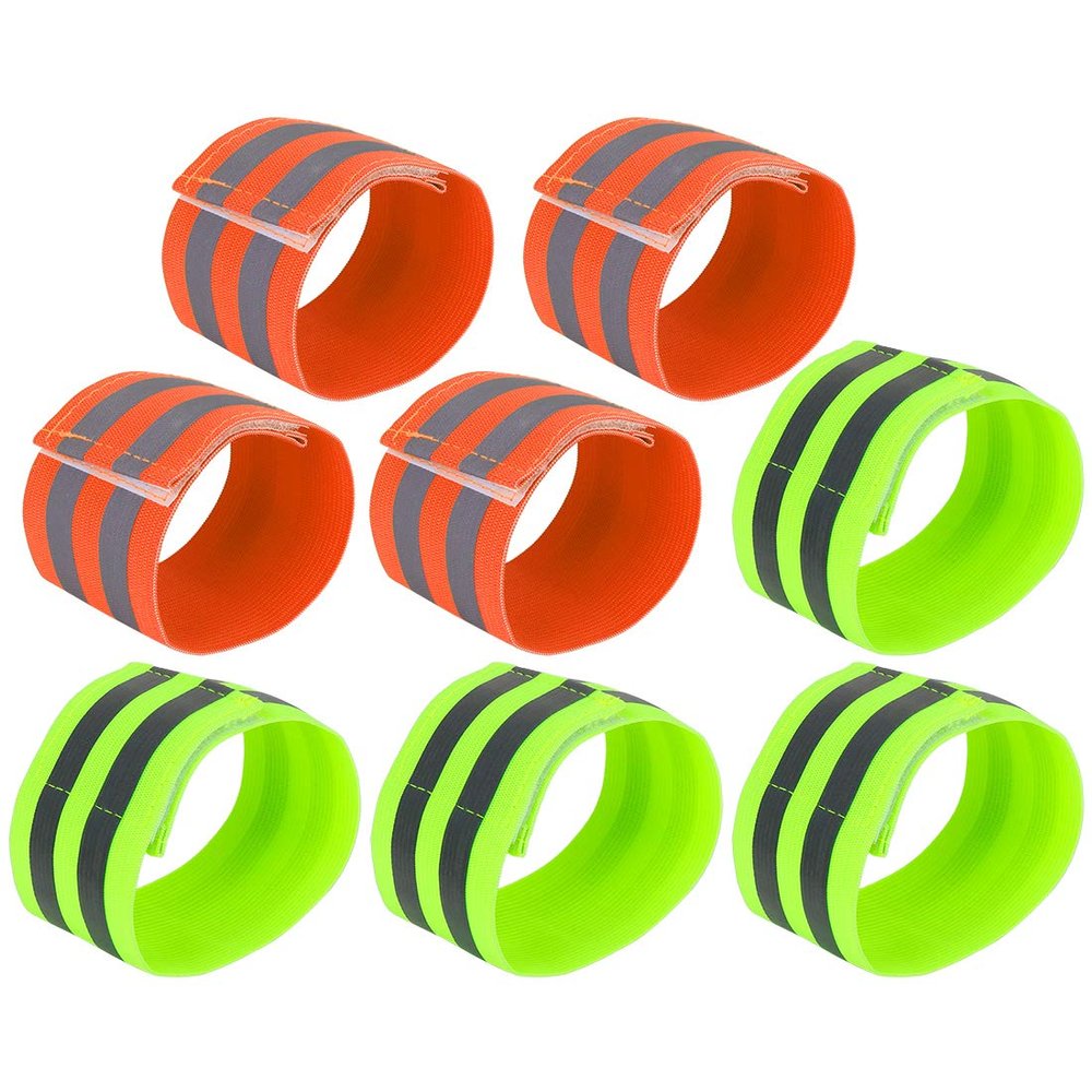 X AUTOHAUX 8pcs Reflective Bands for Wrist Ankle Reflective Wristbands Slaps High Visibility Night Cycling Riding Reflector Tape Straps Bracelet Orange Green
