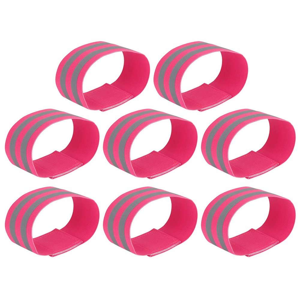 X AUTOHAUX 8pcs Reflective Bands for Arm Reflective Armbands High Visibility Night Cycling Riding Reflector Tape Straps Bracelet Pink