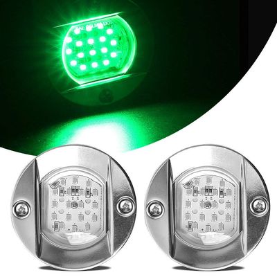 HUSUKU Marine Courtesy Lights, 316 Stainless Steel, SOOP3 P0-1 1200LM 3" Green Round 18LED IP65 Boat Transom Mount, Waterproof LED Stern/Interior/Cockpit/Pontoon Light 10-36V