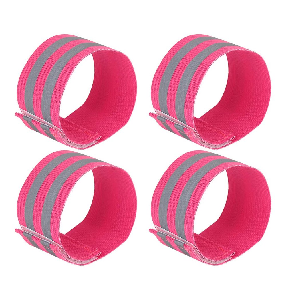X AUTOHAUX 4 Pcs Reflective Bands for Ankle Reflective Slaps High Visibility Night Safety Cycling Riding Reflector Tape Pink