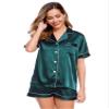 LecGee Womens Pajamas Set Silk Satin Sleepwear Short Sleeve Nightwear Button Down Pj Lounge view 2