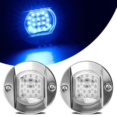 HUSUKU LED Marine Courtesy Lights, 316 Stainless Steel, SOOP3 P0-1 1200LM 3" Blue Round 18LED IP65 Boat Transom Mount Light, Waterproof LED Lights Stern/Interior/Cockpit/Pontoon/Marine Lights 10-36V