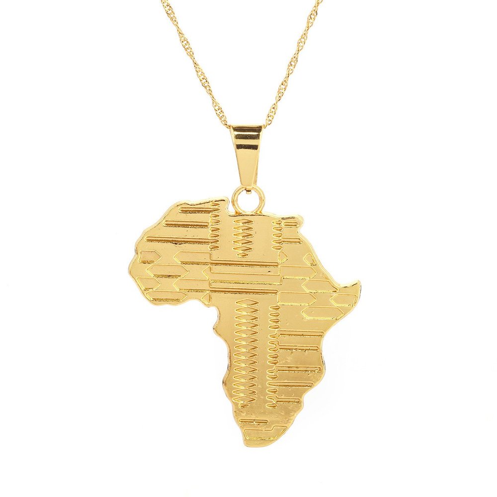24K Gold Color African Map Pendant Necklace Women Fashion African Map Jewelry
