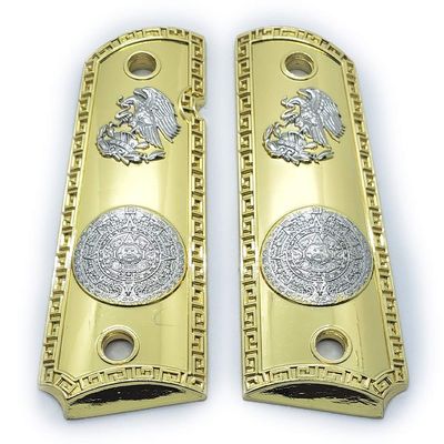 1911 Grips Gold Nickel Plated Full Size Aztec Ambi Safety Cut Grips