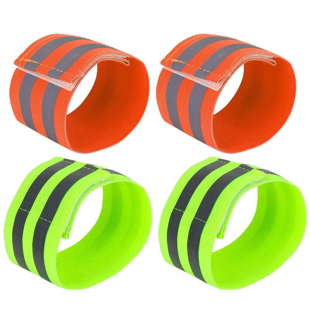 X AUTOHAUX 4pcs Reflective Bands for Wrist Ankle Reflective Wristbands Slaps High Visibility Night Cycling Riding Reflector Tape Straps Bracelet Orange Green