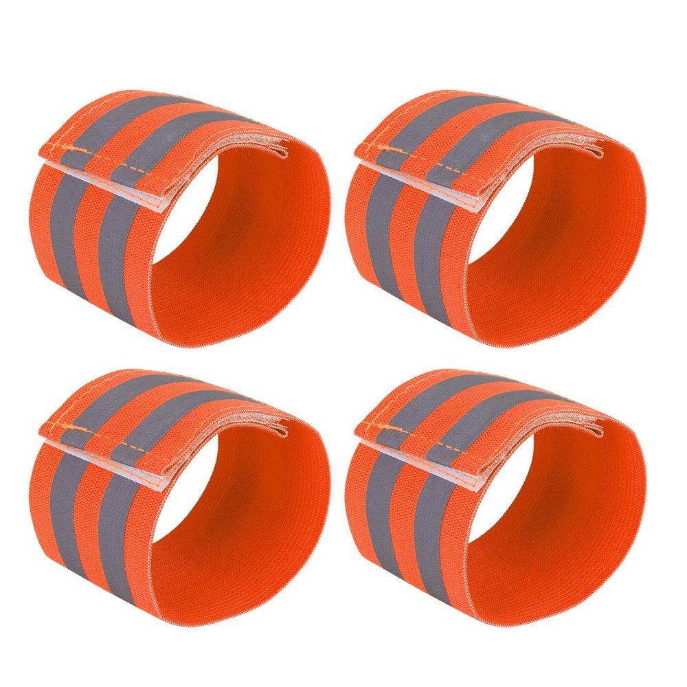 X AUTOHAUX 4 Pcs Reflective Bands for Wrist Reflective Wristbands High Visibility Night Safety Cycling Riding Reflector Tape Straps Bracelet Orange