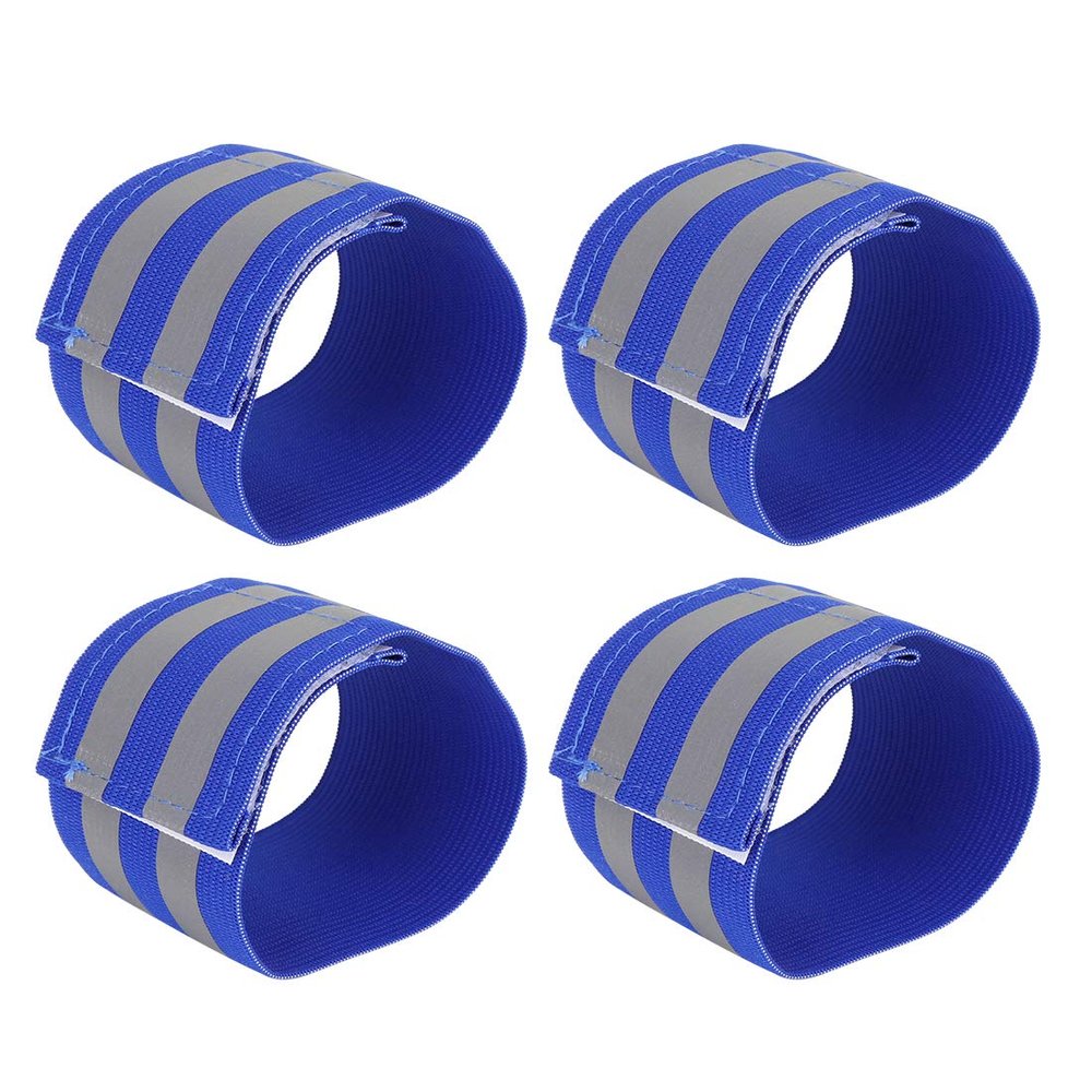 X AUTOHAUX 4 Pcs Reflective Bands for Wrist Reflective Wristbands High Visibility Night Safety Cycling Riding Reflector Tape Straps Bracelet Blue