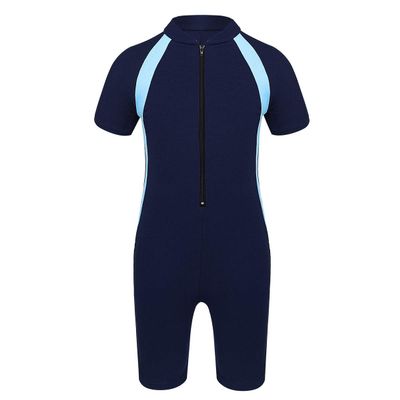 QinCiao Kids Boys One Piece Rash Guard Swimsuit Short Sleeve Water Sports Swimwear Sun Protection Bathing Suit Navy Blue 10-12