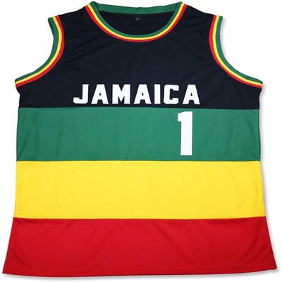 borizcustoms Jamaica 1 Basketball Jersey Stitch Rasta Stitch (54) Black