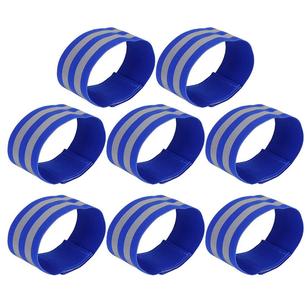 X AUTOHAUX 8pcs Reflective Bands for Arm Reflective Armbands High Visibility Night Cycling Riding Reflector Tape Straps Bracelet Blue