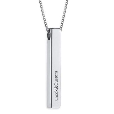 925 Sterling Silver Personalized 4 Sides Vertical Bar Pendant Necklace Custom Made with Any Message Text (925 Sterling Silver)