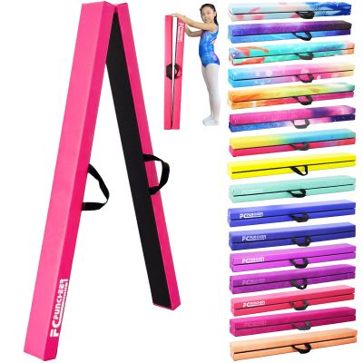 FC FUNCHEER 8FT Folding Balance Beam Gymnastics Beam Wood core Floor Beam with Anti-Slip Bottom Stainless Hinge and Carrying Bag (Polyester, Light Pink)