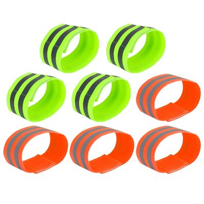 X AUTOHAUX 8pcs Reflective Bands for Arm Ankle Reflective Armbands Slaps High Visibility Night Cycling Riding Reflector Tape Straps Bracelet Orange Green