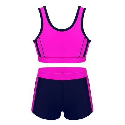 Hularka Kids Girls Athletics Tankini Set 2PCS Swimsuit Bathing Suit Set Tops with Bottoms Swimwear Swim Outfits Beachwear Rose Red 3-4