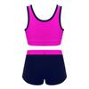 Hularka Kids Girls Athletics Tankini Set 2PCS Swimsuit Bathing Suit Set Tops with Bottoms Swimwear Swim Outfits Beachwear Rose Red 3-4 view 2