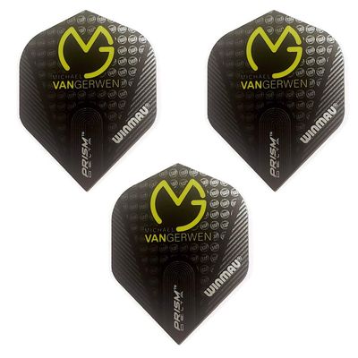 Winmau Prism Delta Pro Player Michael Van Gerwen Dart Flights, MvG Black Logo, 100 Micron Extra Strong (3 Sets - 9 Flights)
