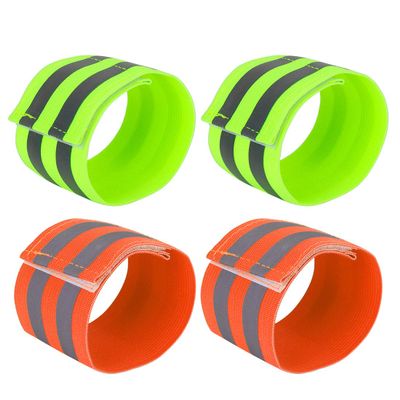 X AUTOHAUX 4 Pcs Reflective Bands for Wrist Reflective Wristbands High Visibility Night Safety Cycling Riding Reflector Tape Straps Bracelet Green Orange