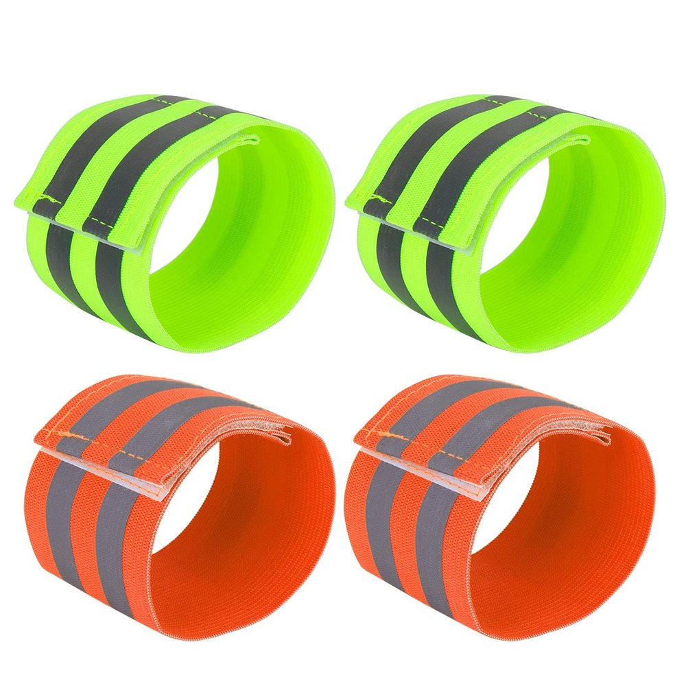 X AUTOHAUX 4 Pcs Reflective Bands for Wrist Reflective Wristbands High Visibility Night Safety Cycling Riding Reflector Tape Straps Bracelet Green Orange