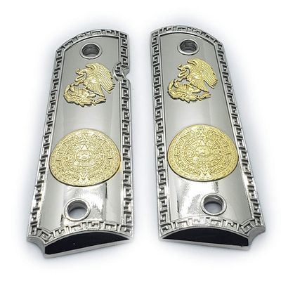 1911 Grips Nickel Gold Plated Full Size Aztec Calendar Ambi Safety Cut
